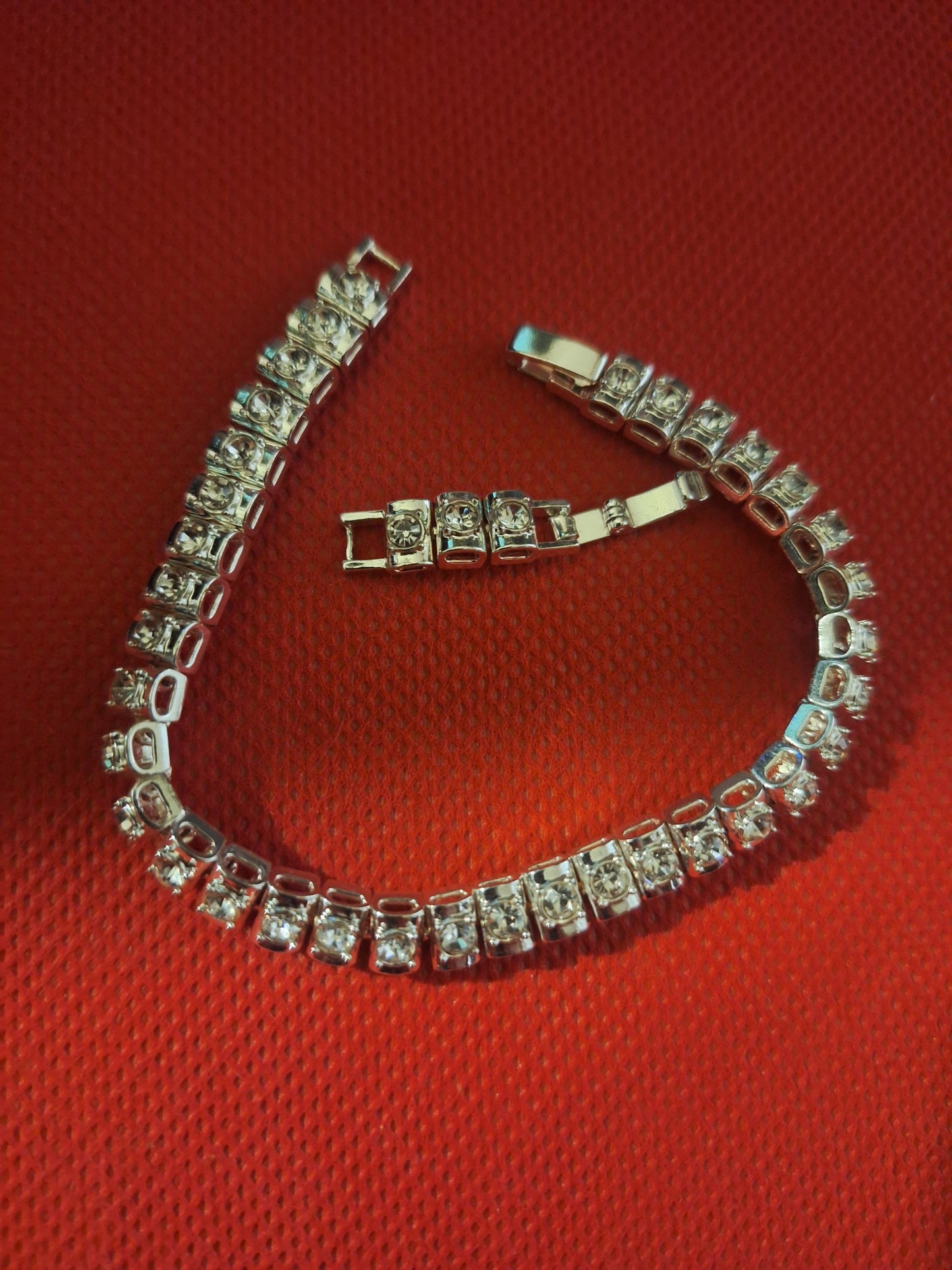 Stunning Rhinestone Tennis Bracelet Silvertone