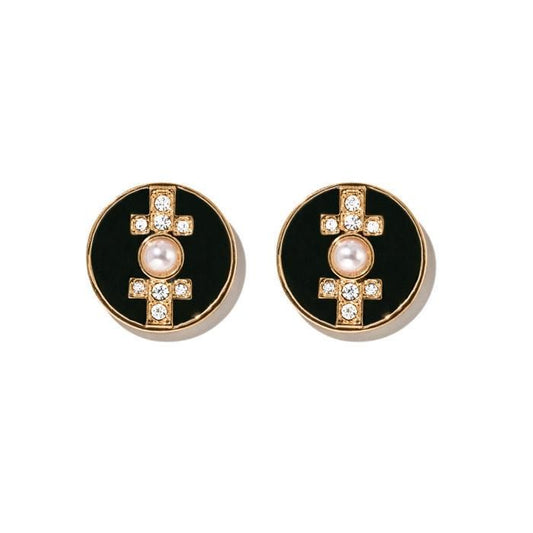 In Black And White Button Earrings