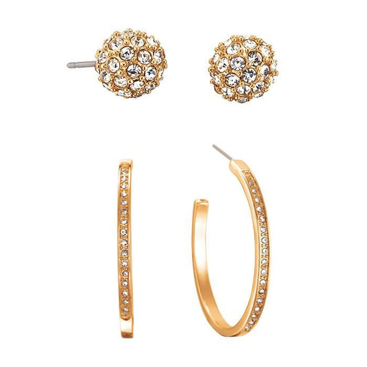 Pretty Pave Hoop And Stud Set Goldtone