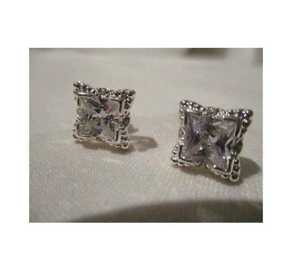 Halo CZ Stud Earrings Princess Cut