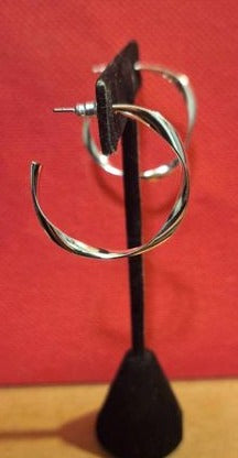 Twisted Hoop Earrings Silvertone