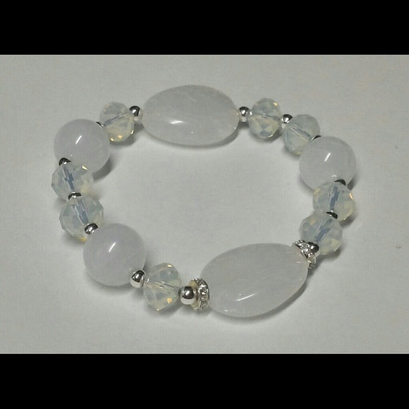 Metallic Mix Beaded Stretch Bracelet White